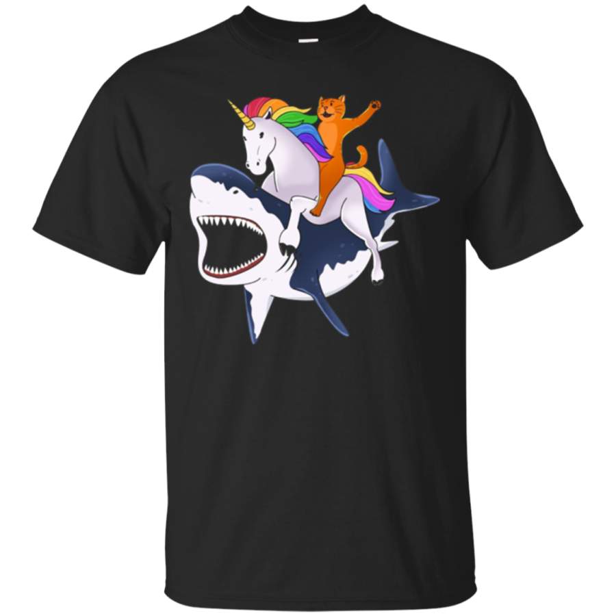 Cat Riding Unicorn Riding Shark 2018 Gift T-Shirt