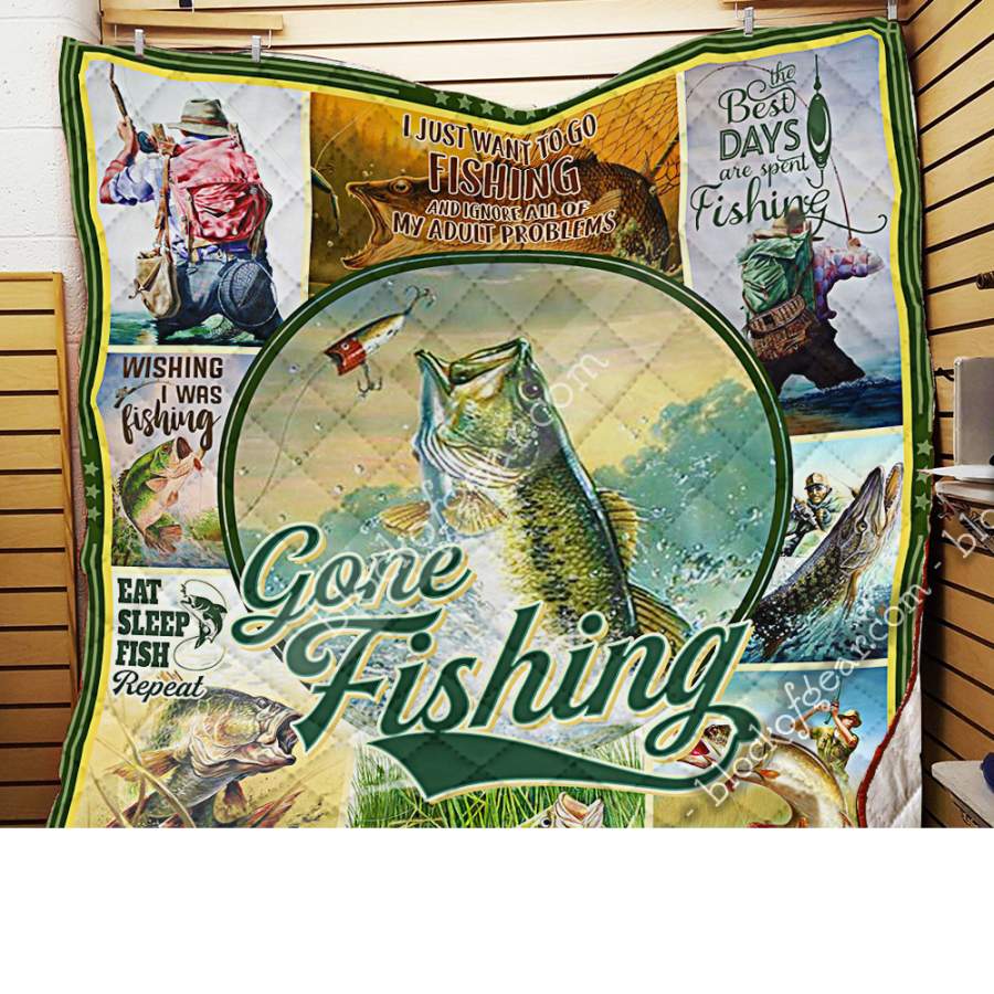 Wozoro Quilt Blanket Fishing Gone Fishing Twin Queen King Size