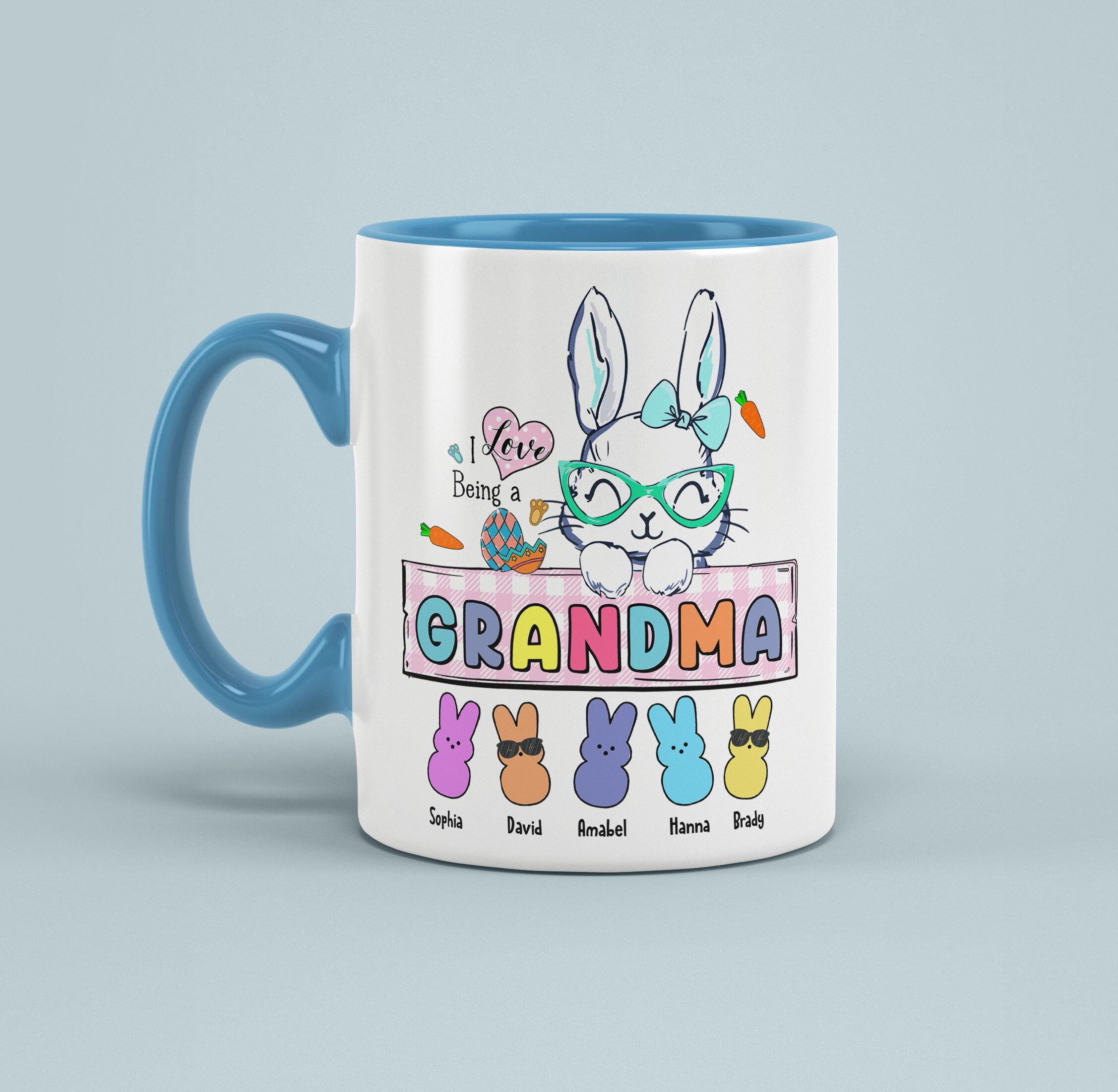 Personalized I Love Being A Grandma Mug, Custom Easter Peeps Bunnies Mug, Jesus Easter Day Gifts, Mother’s Day Gift, Gift For Mom, Grandma.