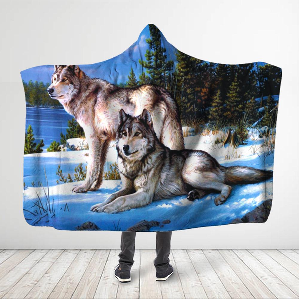 ViticStore™ 3D All Over Printed Couple Of Wolves Lie On Snow  – Hooded Blanket