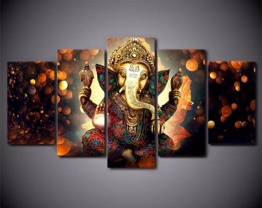 Ganesh Hindu Elephant God Ganesha Religion 5 Panel Canvas Art Wall Decor