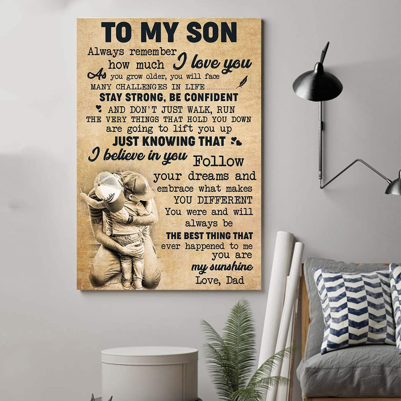 Poster for Room Aesthetic – Command Strips Wall Decor – Qh239 Customizable Family Poster – Dad to Son- Always Remember