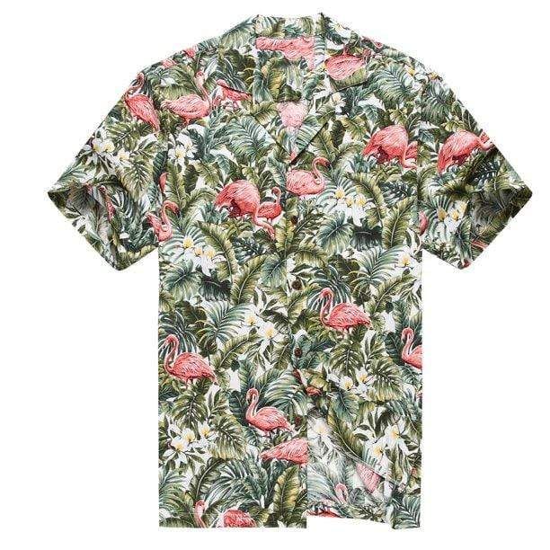 Get Here Hawaiian Shirt Aloha Shirt Flamingo in Rain Forest Jungle White L