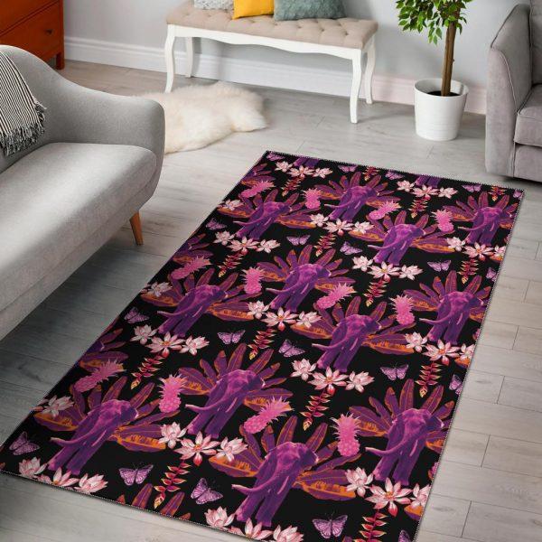 Floral Banana Leaves Elephant Print Home Decor Rectangle Area Rug