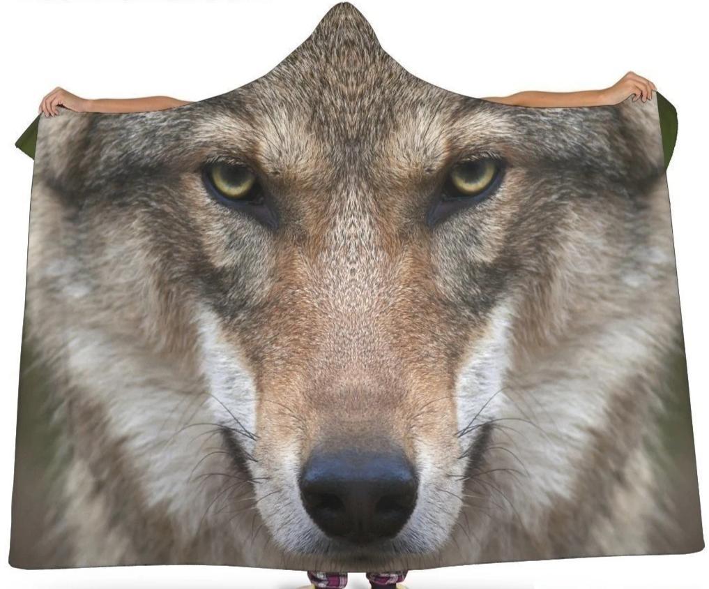 Wolf Face Hooded Blanket Great Gift Idea For Wolf Lover