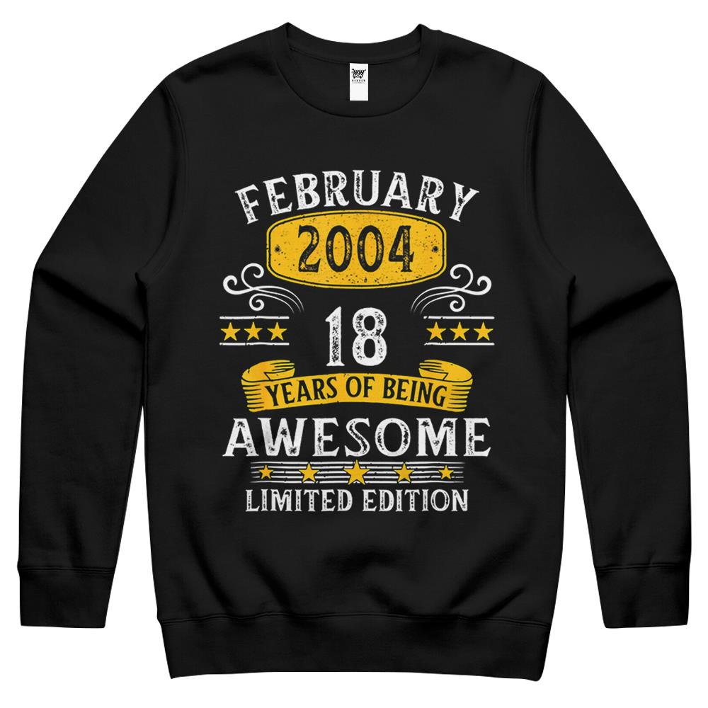 18Th Birthday Gift 18 Years Old Awesome Since February 2004 Crewneck Sweatshirt