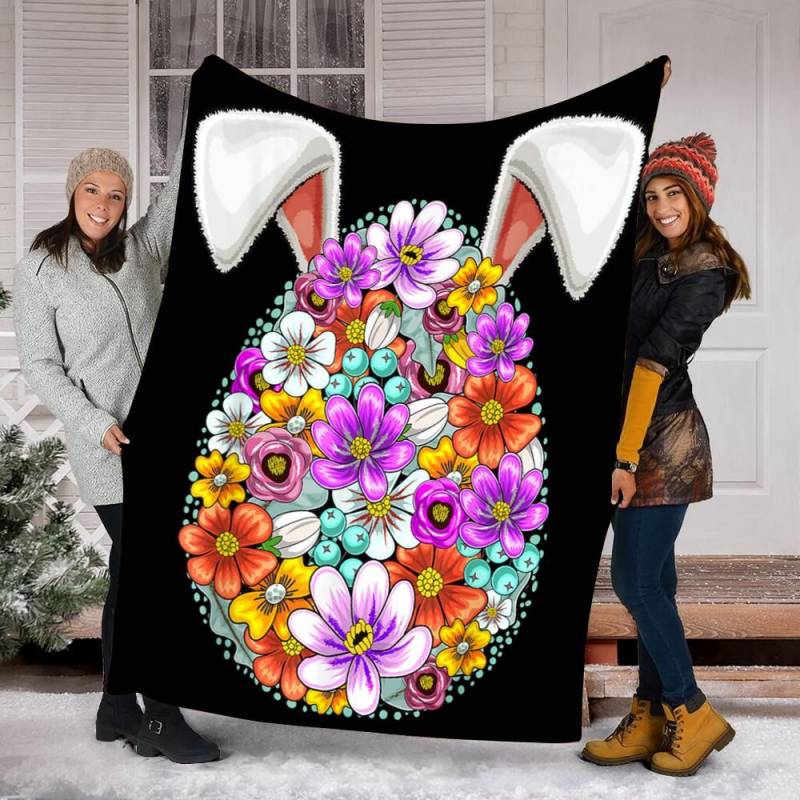 Custom Blanket Floral Easter Egg Bunny Blanket – Fleece Blanket