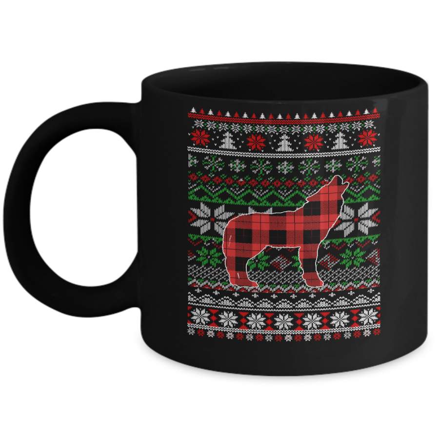 Wolve Red Plaid Ugly Christmas Sweater Funny Gifts Mug