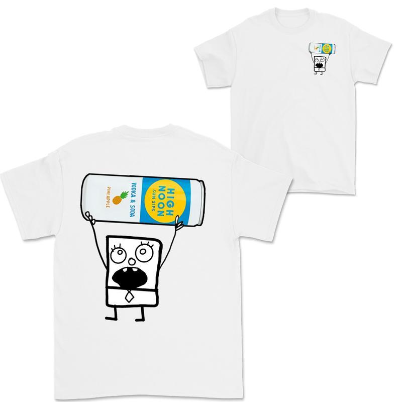 Funny Scribble Character High Noon Pineapple T-Shirt, Funny Drinking Tee, Unisex Summer Graphic Shirt, Pop Culture Alcohol Mashup, Cartoon Humor Tee, Novelty Apparel