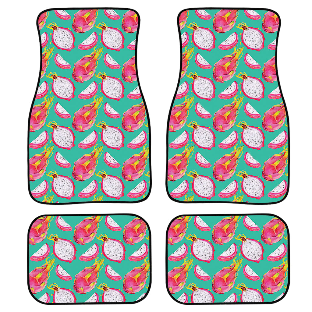 Hand Drawn Dragon Fruit Pattern Print Front And Back Car Floor Mats, Front Car Mat