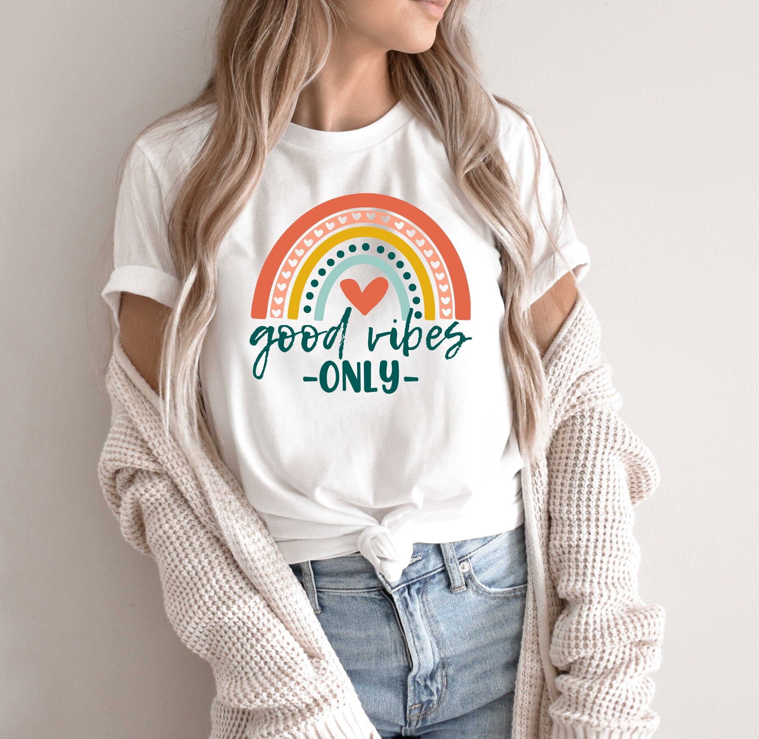 Cute Good Vibes Shirt, Rainbow Shirt, Positivity Shirt, Cute Women Shirt, Gift For Her, Inspirational Gifts, Ink & Quotes