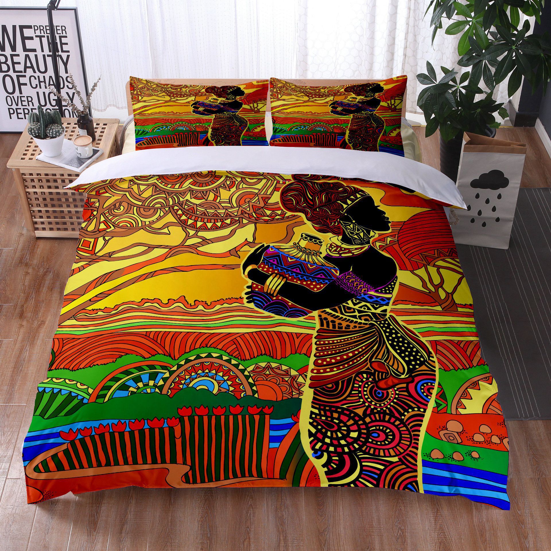 3D Colorful African Woman Printed Bedding Set Beating Cover Kids Adult Bedding Set For Winter Us/Eu/Au Home Textile Duvet Covers