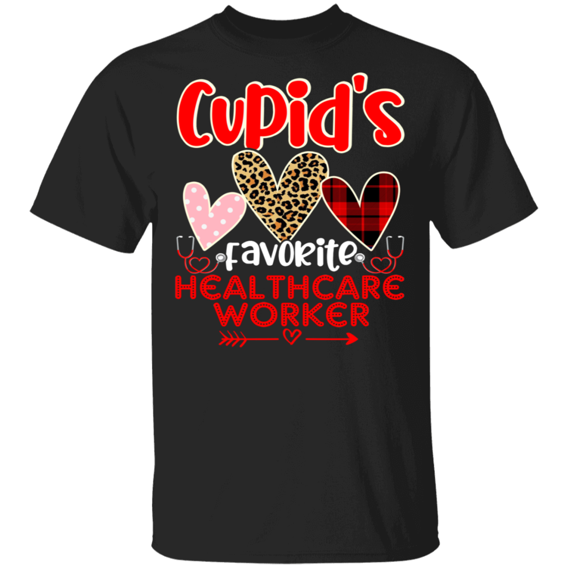 Valentine Heart Shirt Cupid’S Favorite Healthcare Worker Funny Valentine’S Day Heart Leopard Plaid Gifts T-Shirt