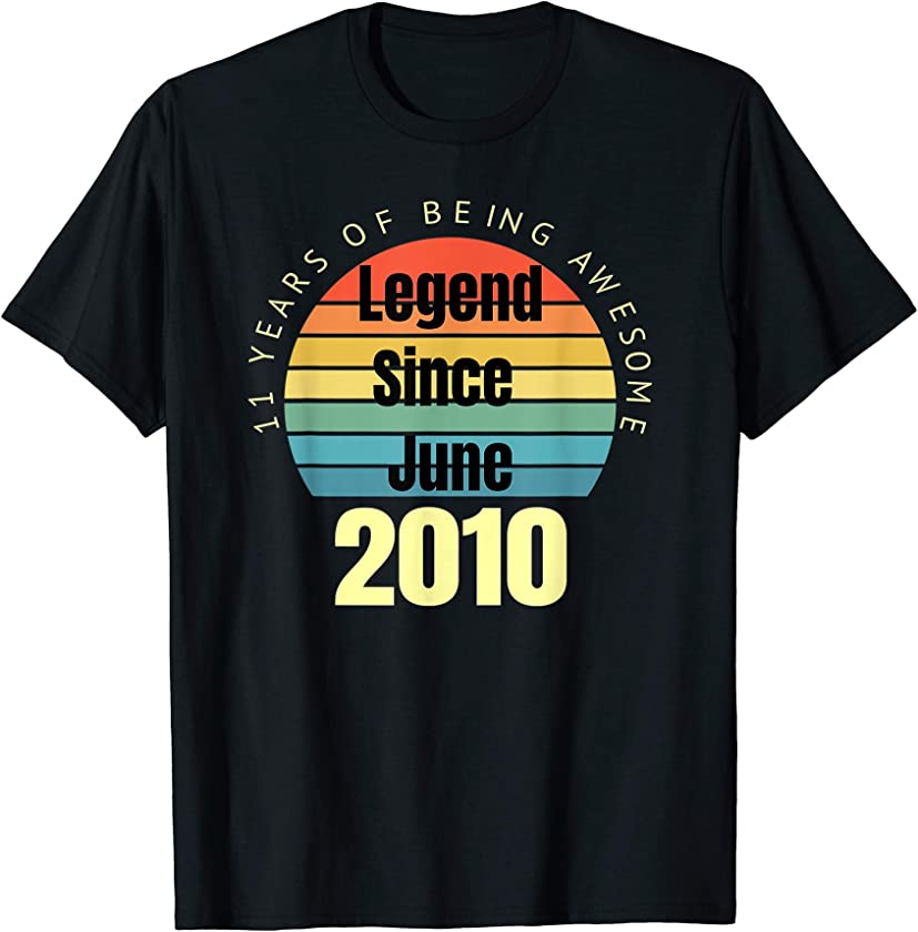 11th Birthday Legend Since June 2010 Vintage Retro Sunset T-Shirt