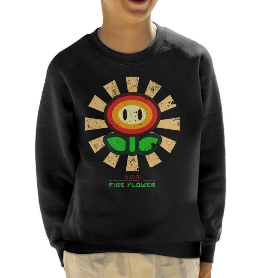 Fire Flower Retro Japanese Super Mario Kid’s Sweatshirt