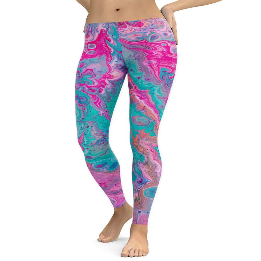 Cotton Candy Paint Swirls Leggings