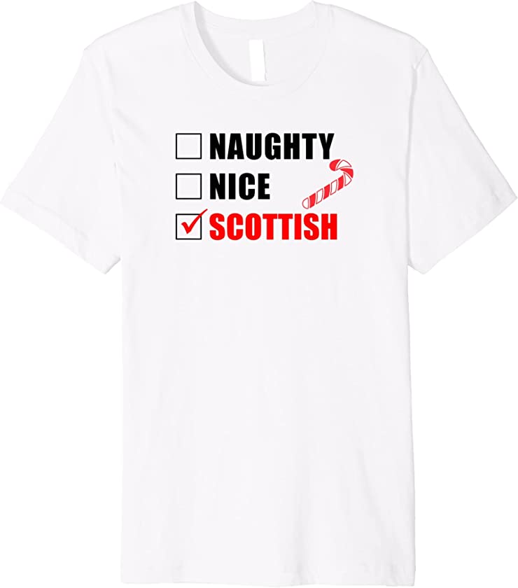 Naughty Nice Scottish Candy Cane Christmas Santa List Premium T-Shirt