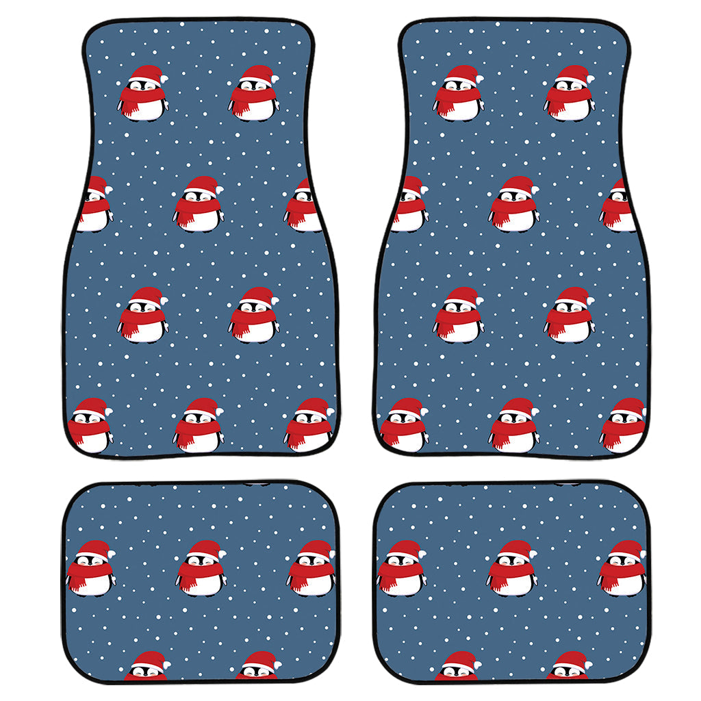 Christmas Snowy Penguin Pattern Print Front And Back Car Floor Mats, Front Car Mat