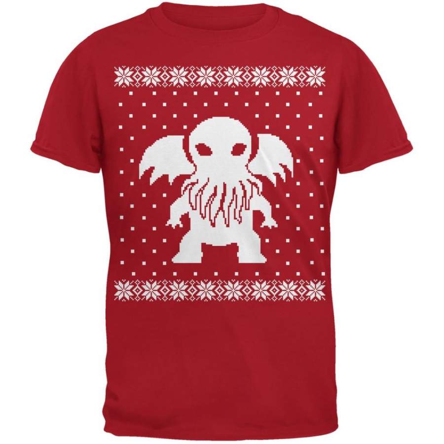 Big Cthulhu Lovecraft Ugly Christmas Sweater Red Adult T-Shirt