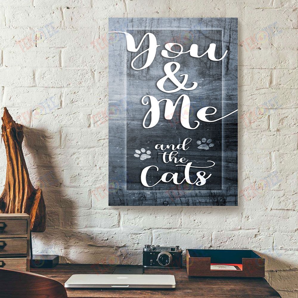 Canvas Painting You Me And The Cat Footprint Blue Ready To Hang Cat Canvas Wall Art Home Decoration