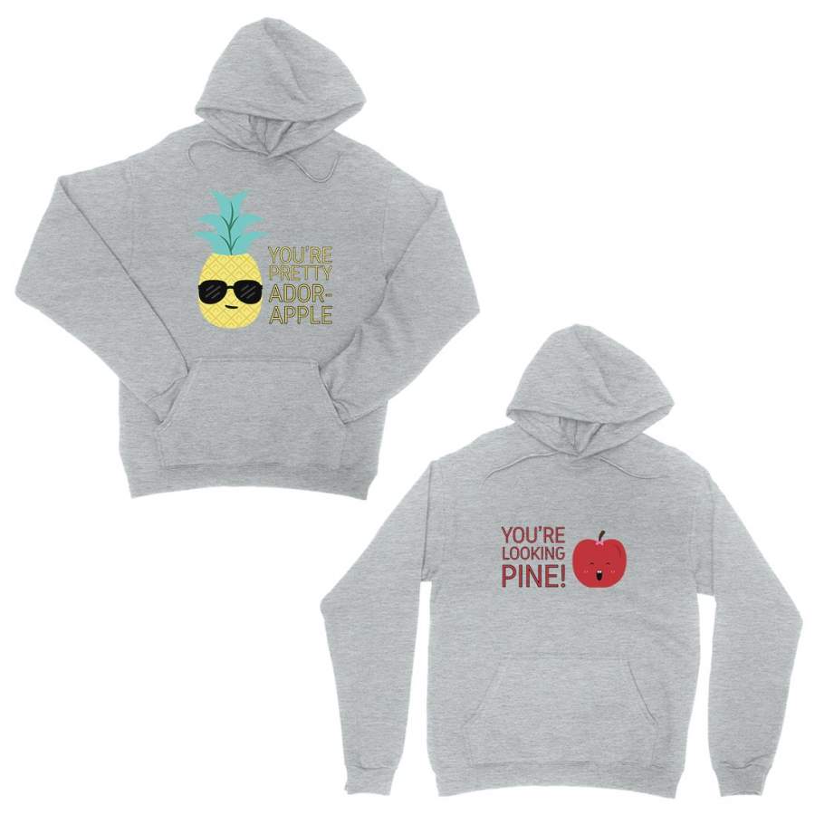 Pineapple Apple Grey Cute Matching Couple Hoodies Cute Wedding Gift