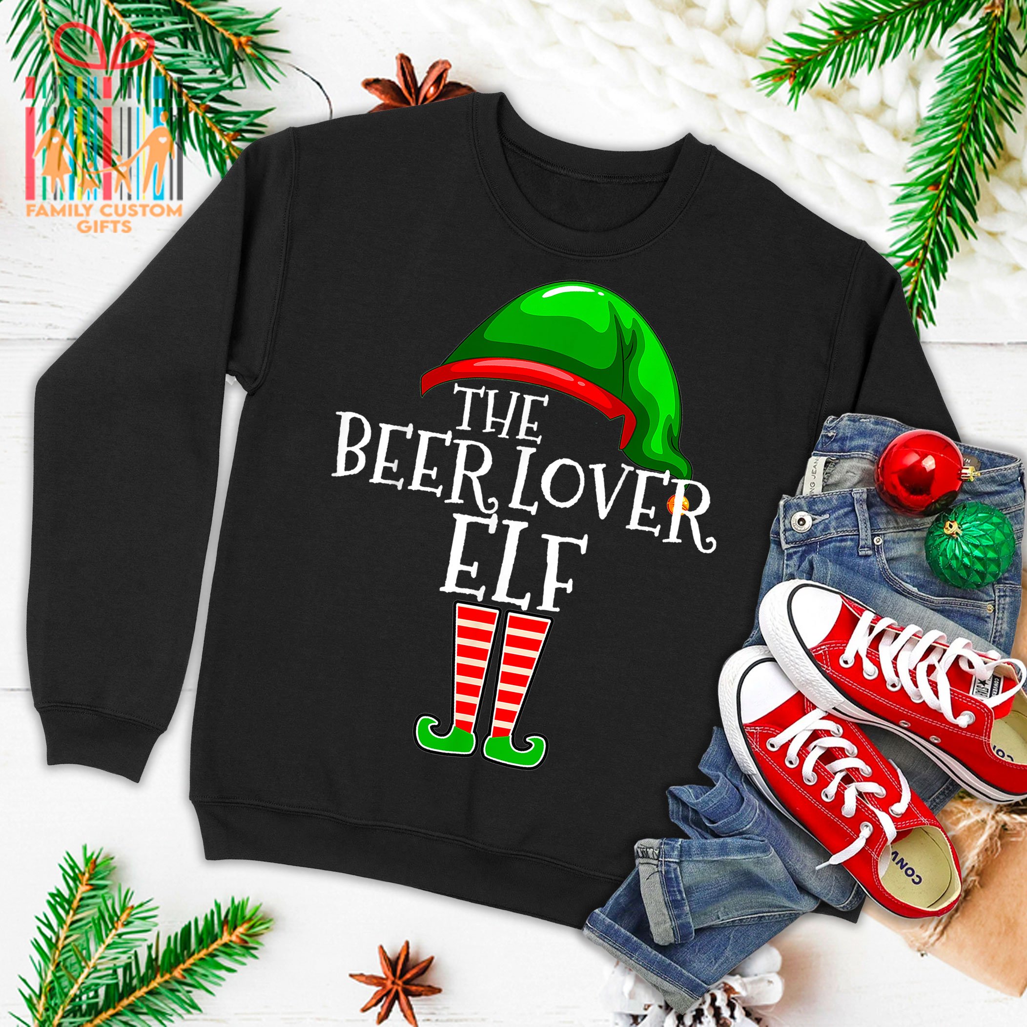 Beer Lover Elf Group Matching Family Christmas Gift Funny Ugly Christmas Sweater 2023 T-Shirt