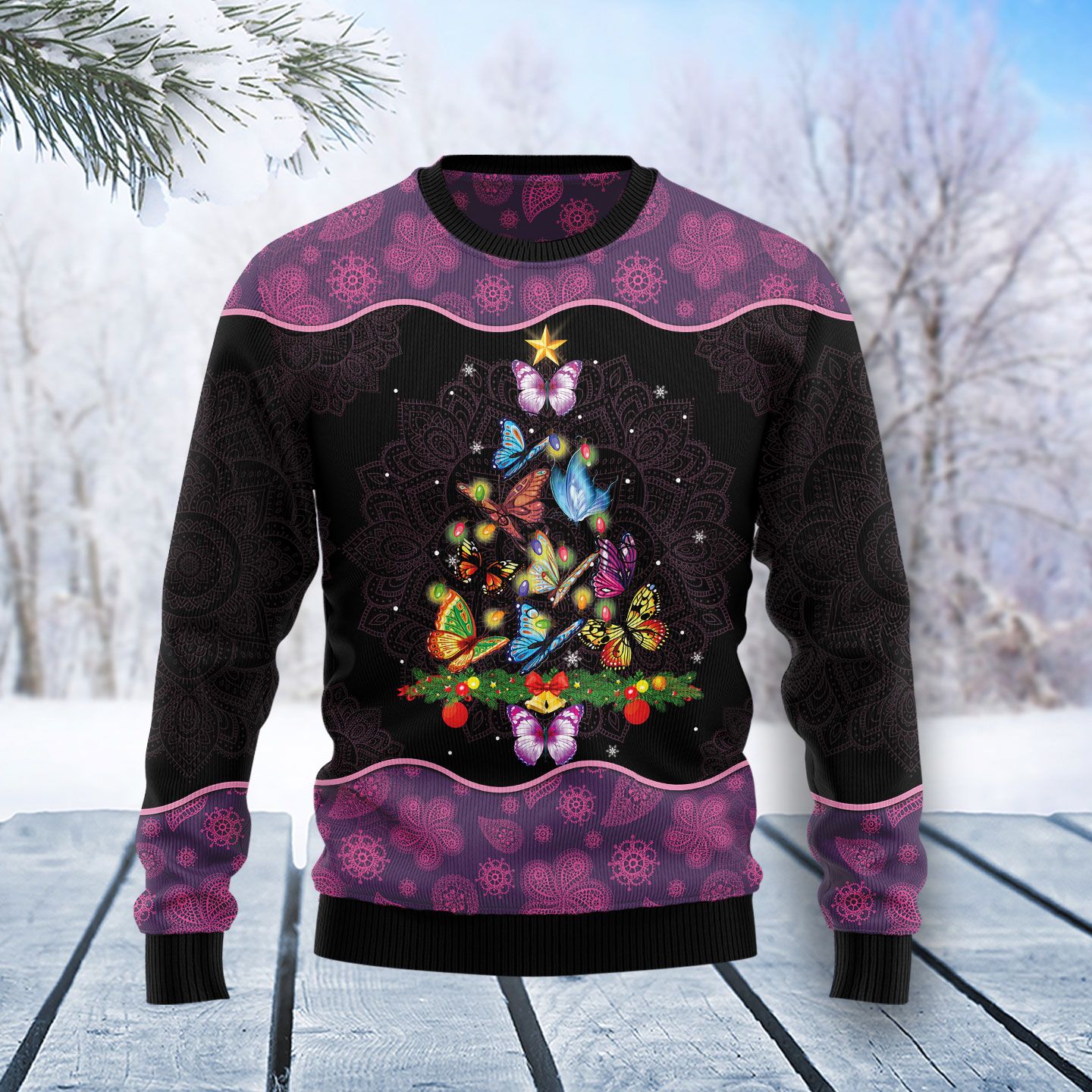 Butterfly Christmas Tree  Ugly Christmas Sweater | For Men & Women | Adult | Us5030