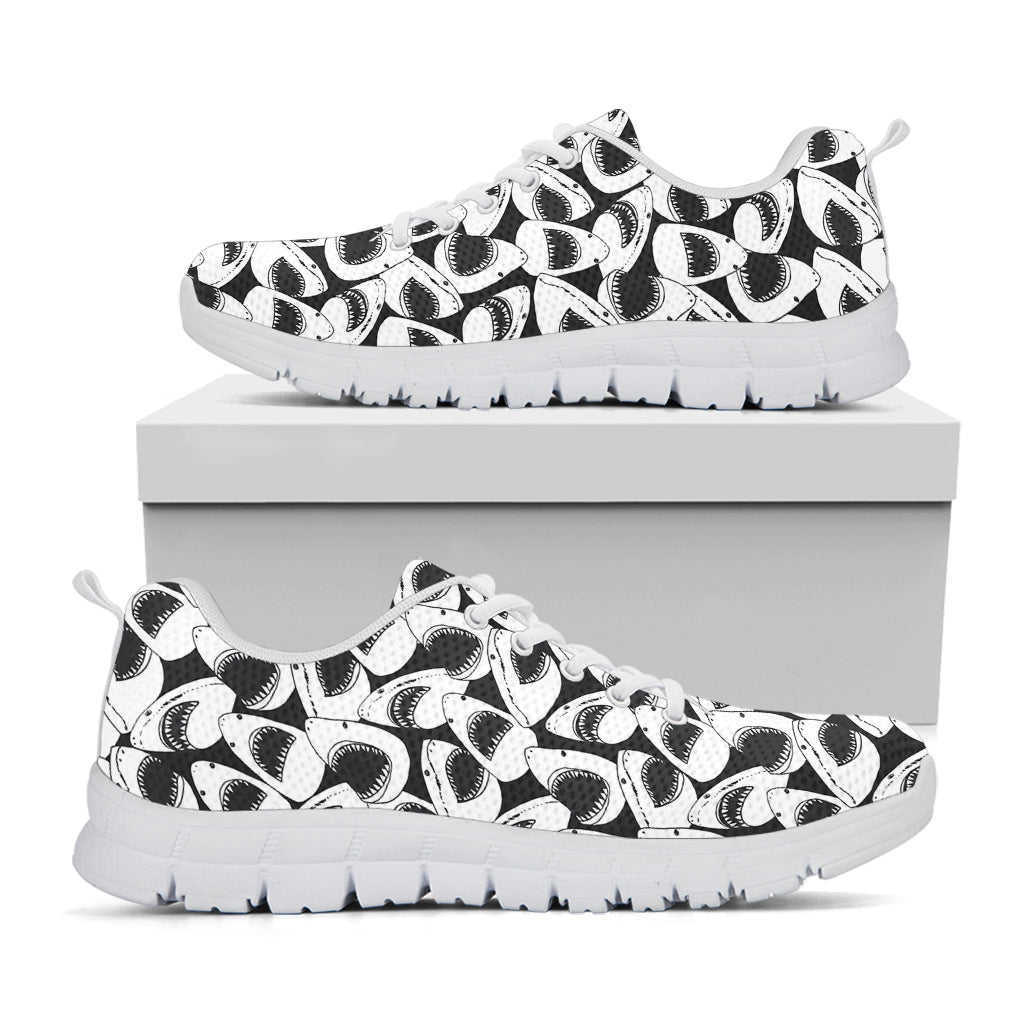 White And Grey Shark Pattern Print White Sneakers