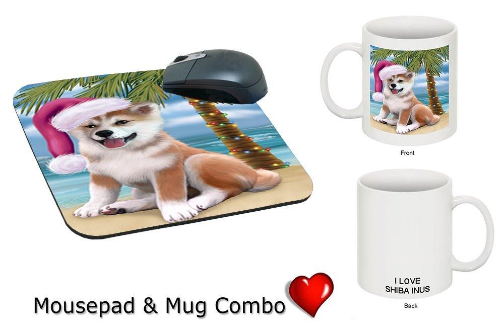 Summertime Shiba Inu Puppy On Beach Christmas Mug & Mousepad Combo Gift Set Mmcg1143