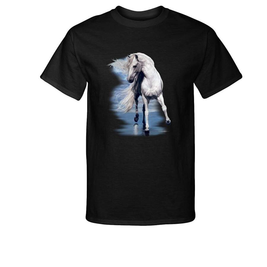 White Stallion Horse And The Sea T-Shirt Fashion O-Neck Short Sleeved T Shirts Summer Funny Loose Tee Shirt For Men