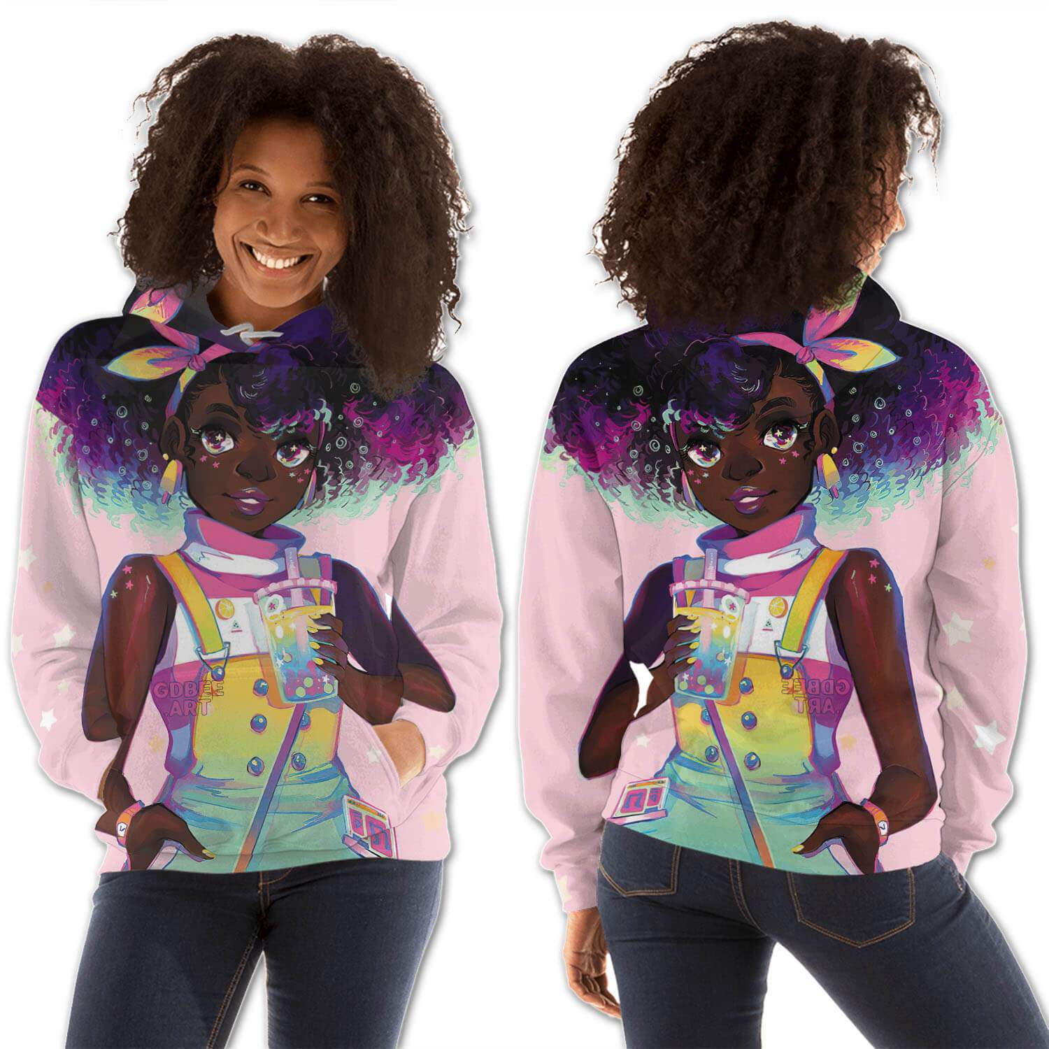 African American Hoodies Beautiful African American Girl All Over Print Womens Hooded Sweatshirt Black History Clothing BPS09035