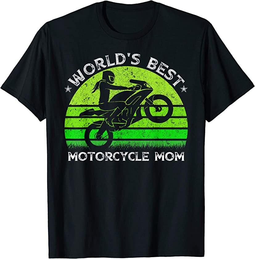 Vintage Retro World’s Best Motorcycle Mom Silhouette Sunset T-Shirt