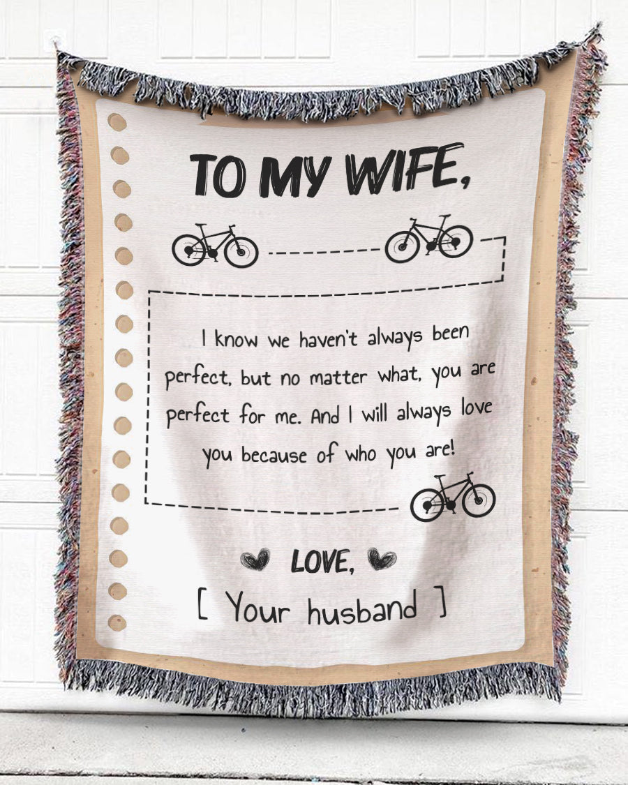 Woven Throw For Wife Wedding Anniversary Gift, You’Re Perfect For Me, Cotton Blanket