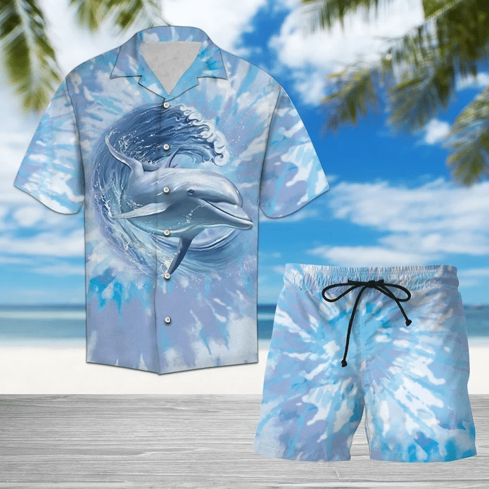 Dolphin Tie Dye Hawaiian Shirt Set  Unisex  Hs1033