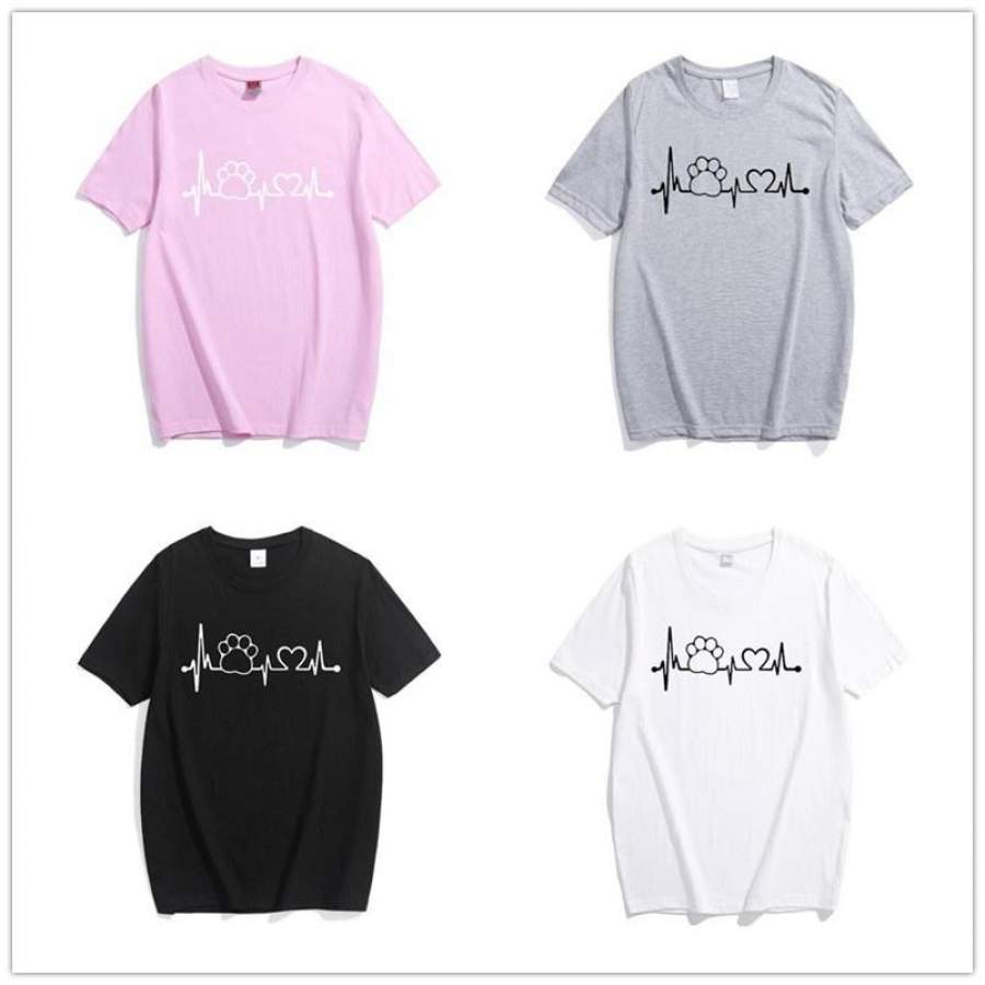 Women Tshirt Halajuku Casual Funny T Shirt for Unisex Lady Girl Top Tees Hipster IYASEROZ Paw Heartbeat Lifeline Dog Cat