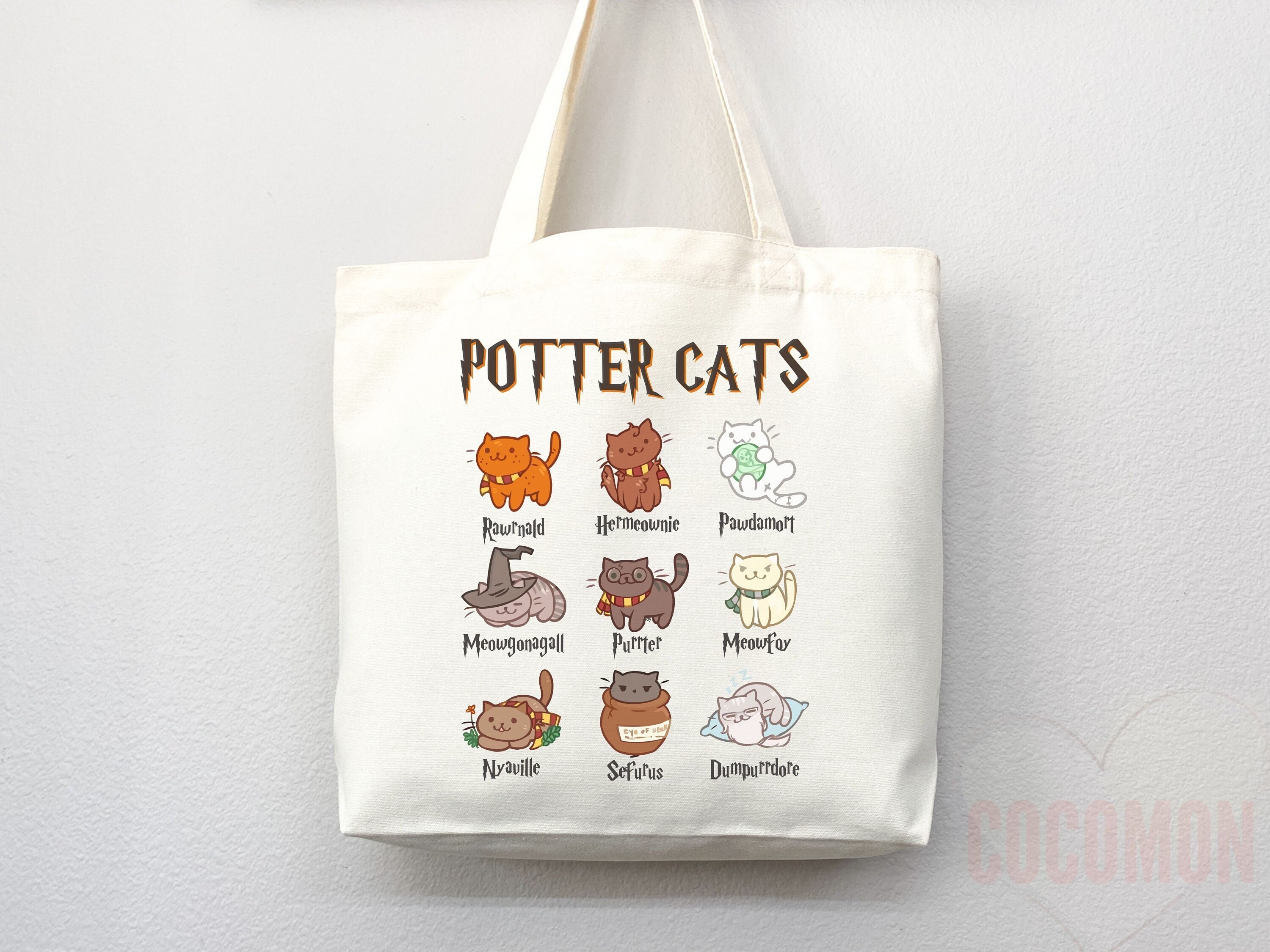 Potter Cat Tote Bag Funny Cat Lover Gift Bag Cute Cat Gift For Mom Cute Canvas Tote Bag Animal Lover Gift Aesthetic Tote Shopper School Tote