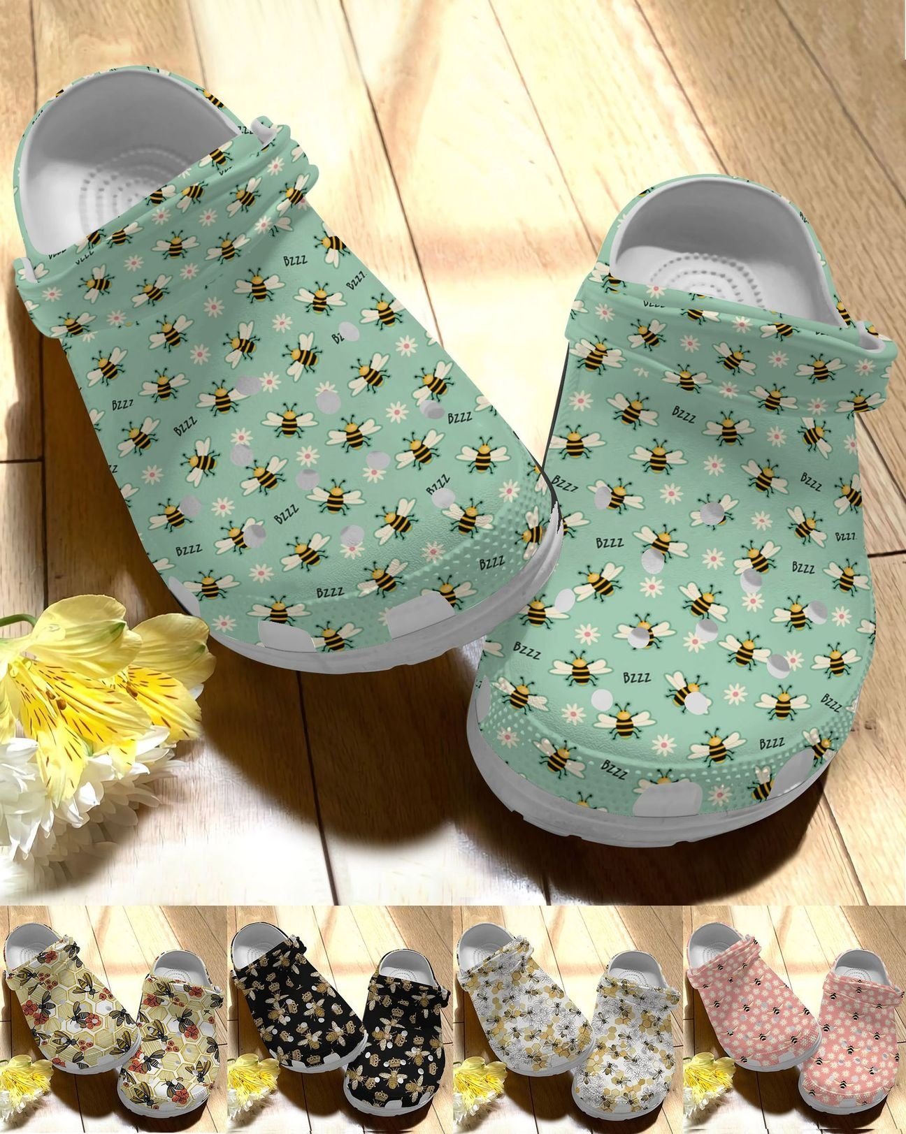 Bee Personalize Clog, Custom Name, Text, Fashion Style For Women, Men, Kid, Print 3D Honey Bee 5 Colors