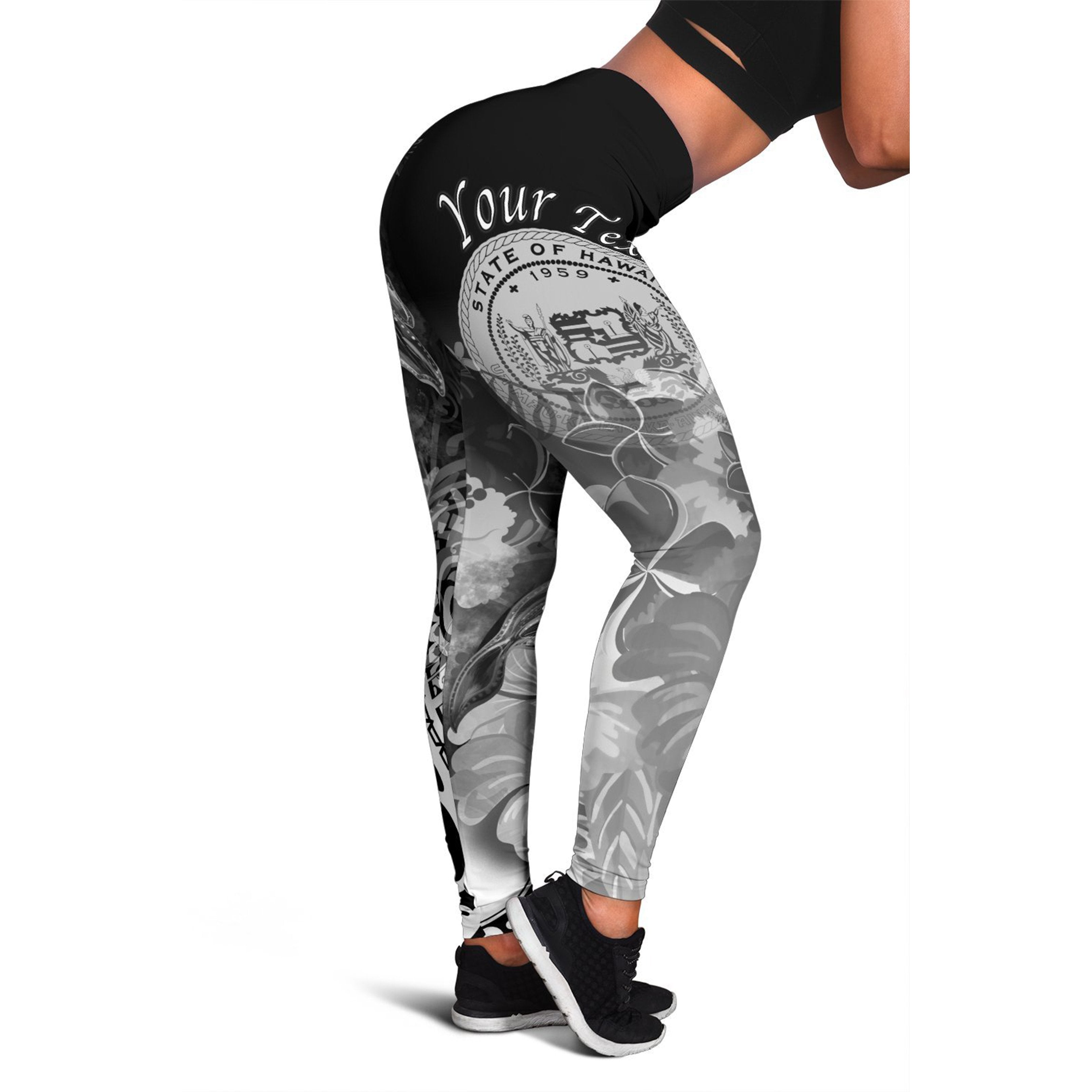 Polynesian Hawaii Custom Personalised Women’S Leggings – Humpback Whale With Tropical Flowers (White)