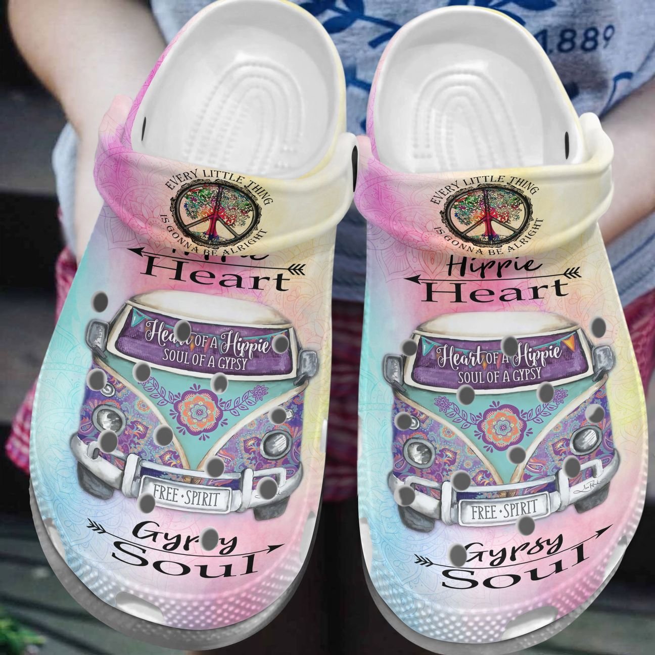 Hippy Personalized Clog, Custom Name, Text, Color, Number Fashion Style For Women, Men, Kid, Print 3D Hippie Heart