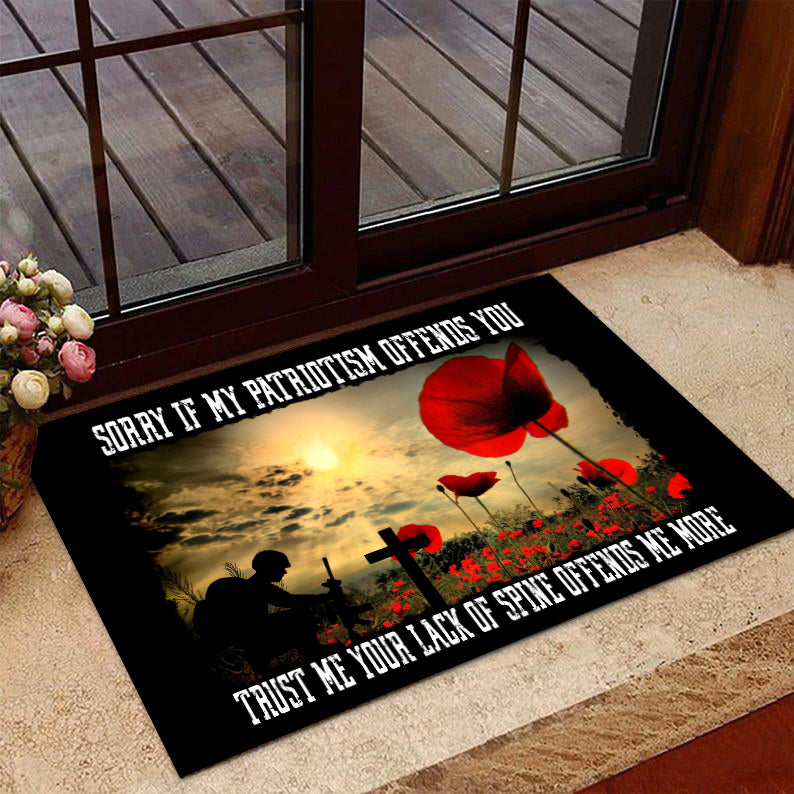 Veteran Welcome Rug, Veteran Doormat, Sorry If My Patriotism Offends You Poppy Flower Doormat