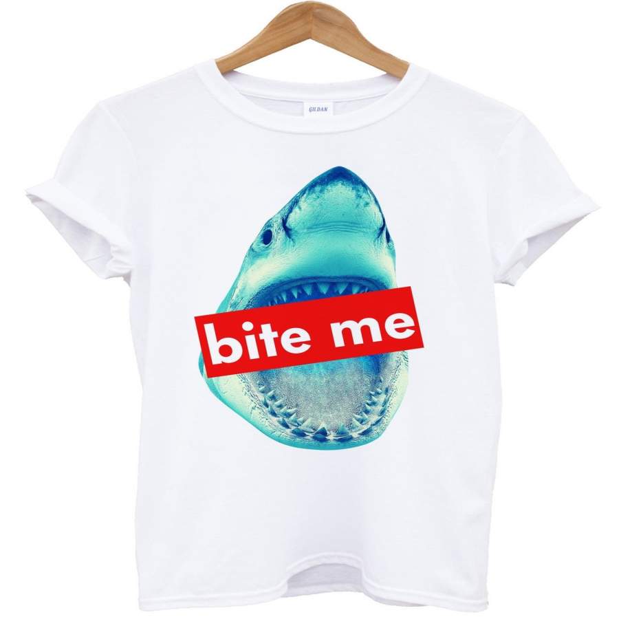 Shark Bite Me T Shirt Hipster Mens Short Sleeve T-Shirt