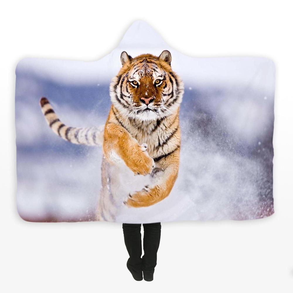 Animal Hooded Blankets – Animal Series Run Tiger Fleece Hooded Blanket