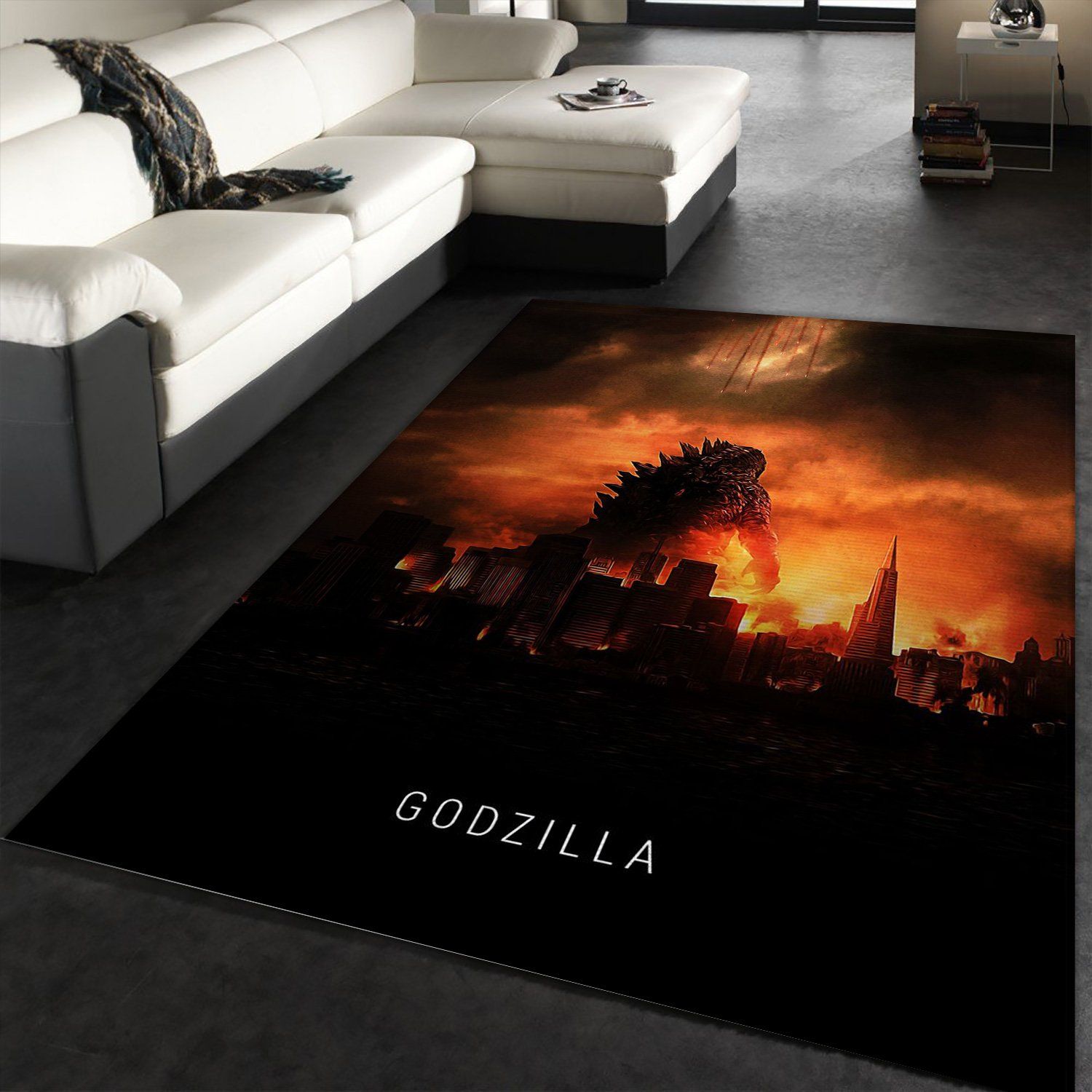 Godzilla Area Rug Art Painting Movie Rugs Family Gift US Decor