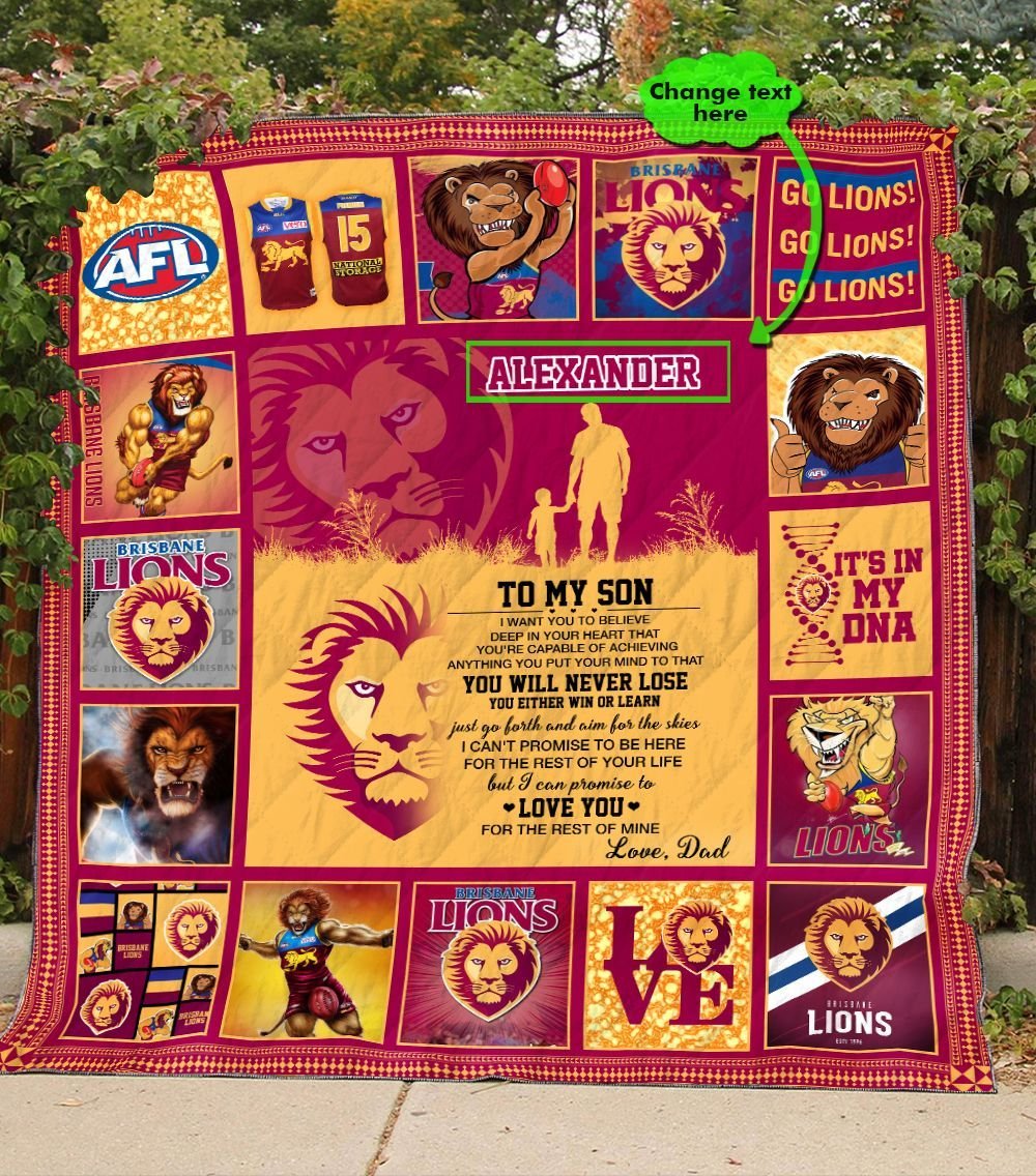 THAQT74 Personalized Brisbane Lions Dad And Son Quilt Blanket Name