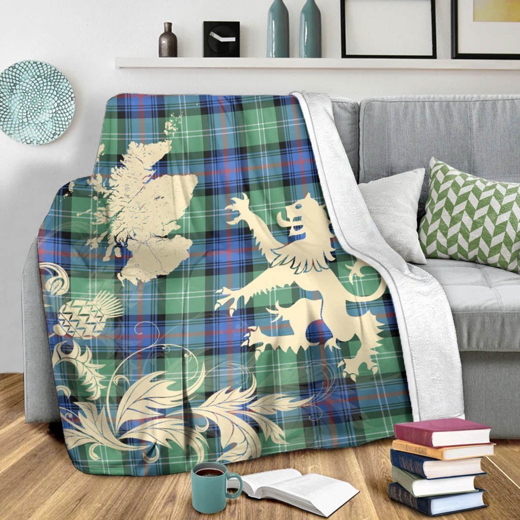 Tartan Blanket Sutherland Old Ancient Tartan Scotland Lion Thistle Map Plaid Blanket