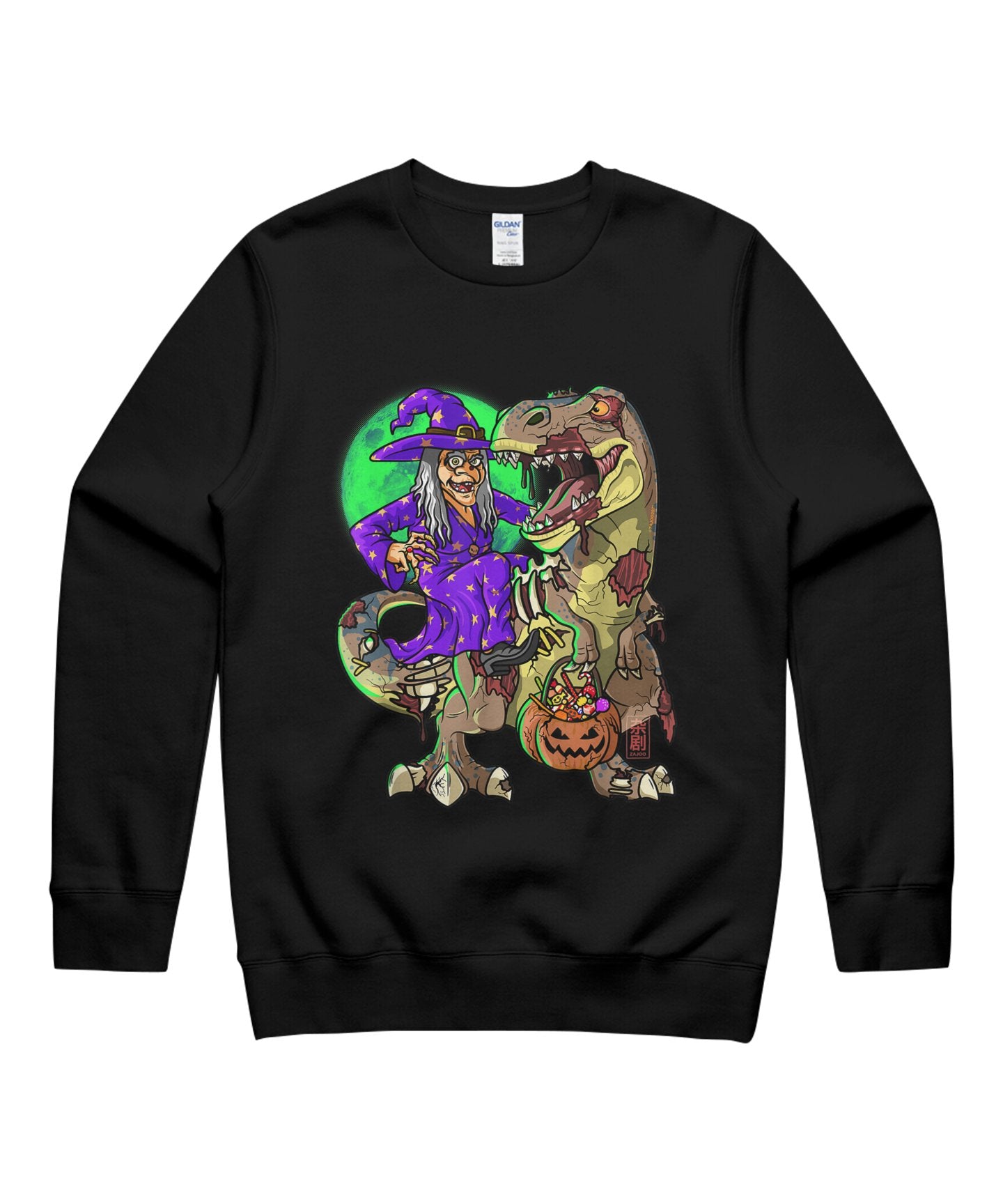 Zombie T-Rex Kids Witch Hat Halloween Kids Dinosaur Witch Unisex Crewneck Sweatshirt