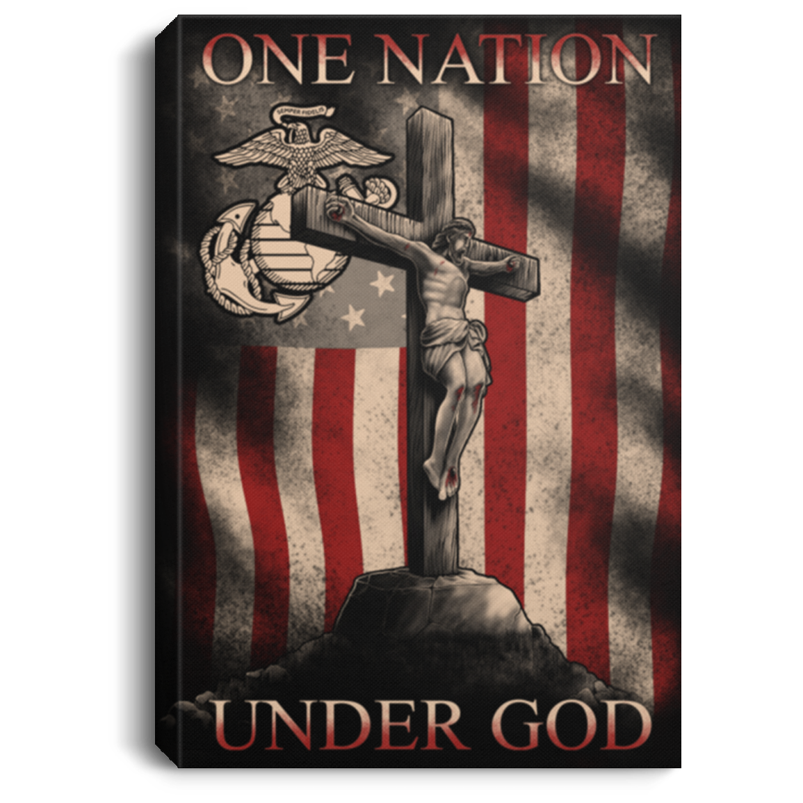 Usmc Veteran Canvas – One Nation Under God American Flag Canvas Home Decor