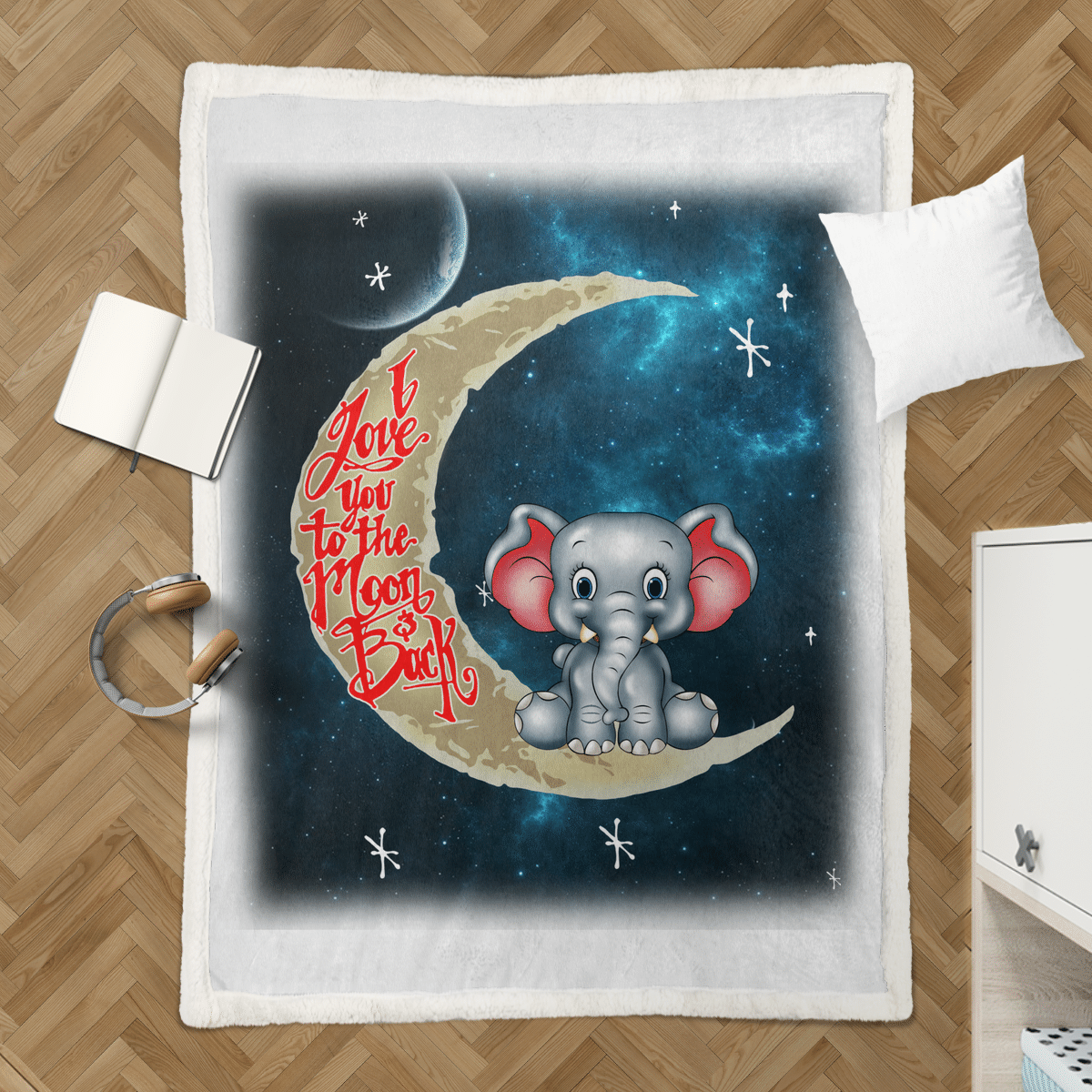 I Love You To The Moon And Back Elephant Sherpa Blanket