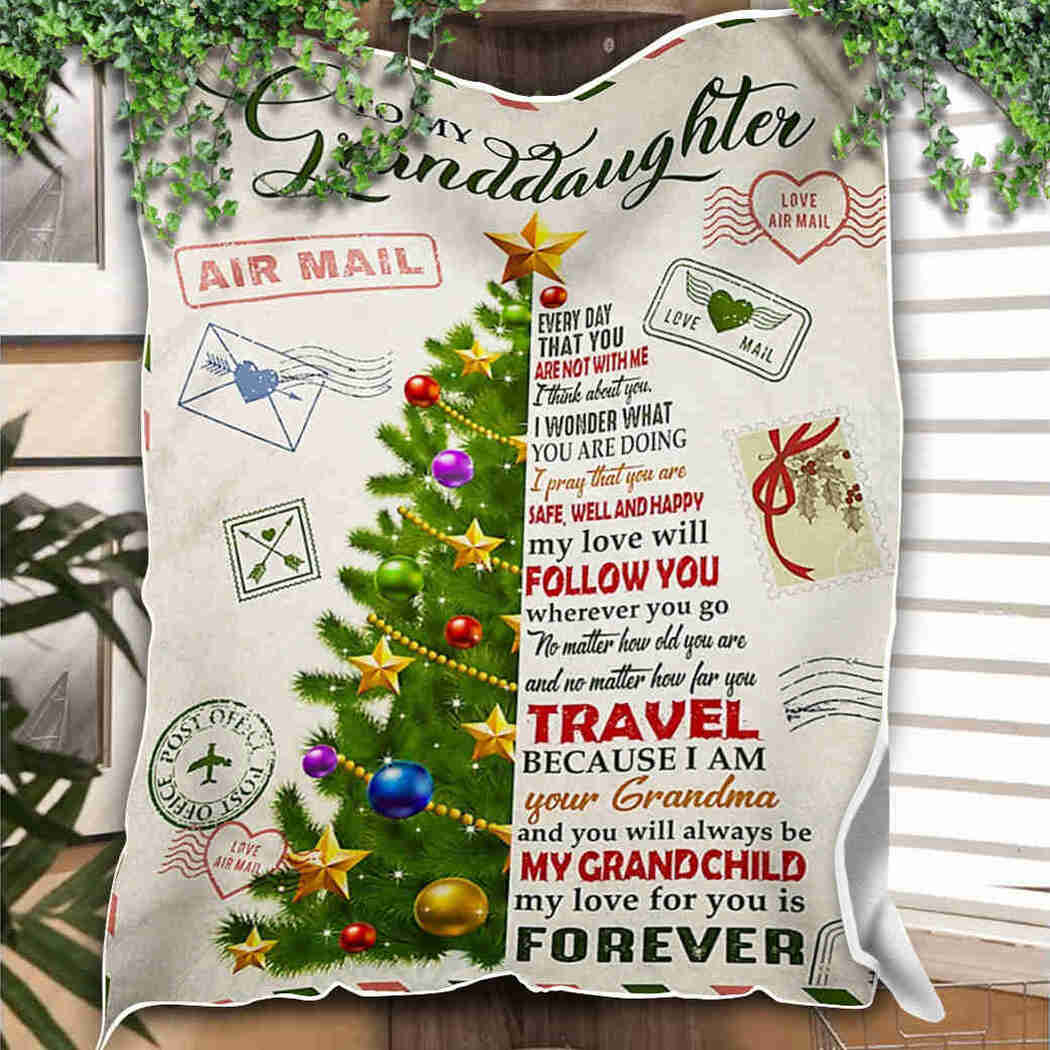 To My Granddaughter My Love For You Is Forever Christmas Tree Blanket Gift For Granddaughter Birthday Gift Home Decor Bedding Couch Sofa Soft And Comfy Cozy