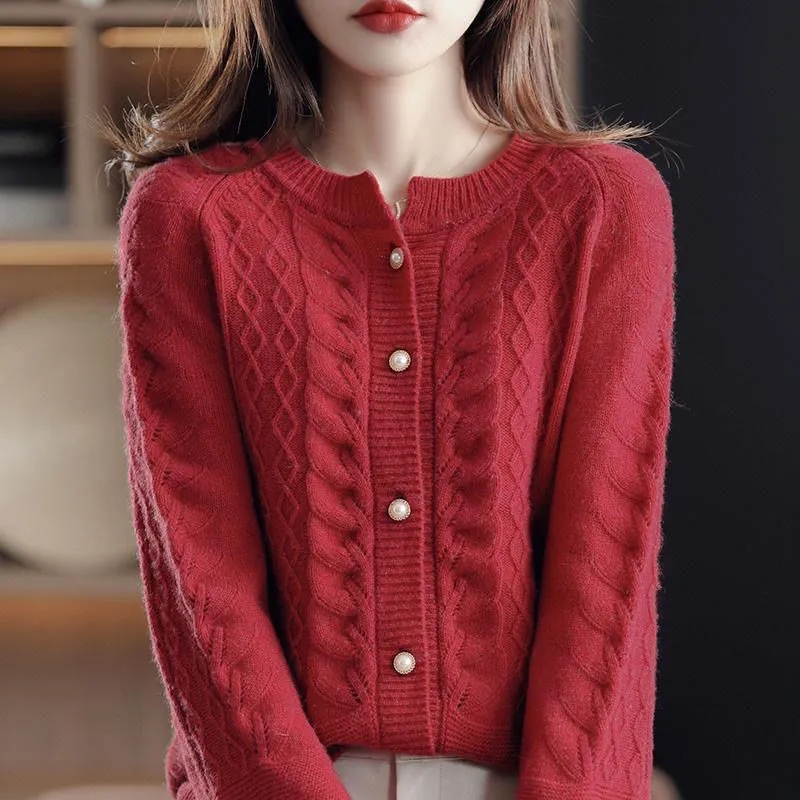 Vintage Knitted Cardigan Jacket Women’s 2022 Spring Autumn New Loose Short Sweater Coat Solid All-match Casual Ladies Outwear alx